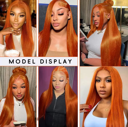 Perruque Lace Front – Orange Intense – Cheveux 100% Humains