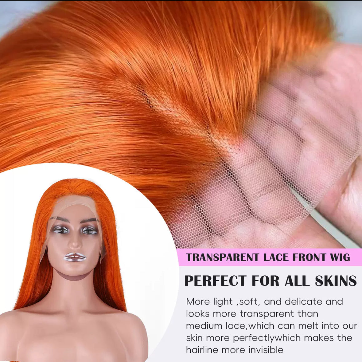 Perruque Lace Front – Orange Intense – Cheveux 100% Humains