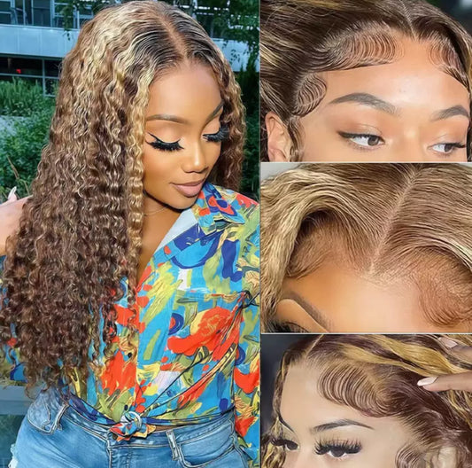 Perruque Deep Wave 13x4 Lace Front – Couleur 4/27 Miel & Brun | 100 % Cheveux Humains – ShaiHair