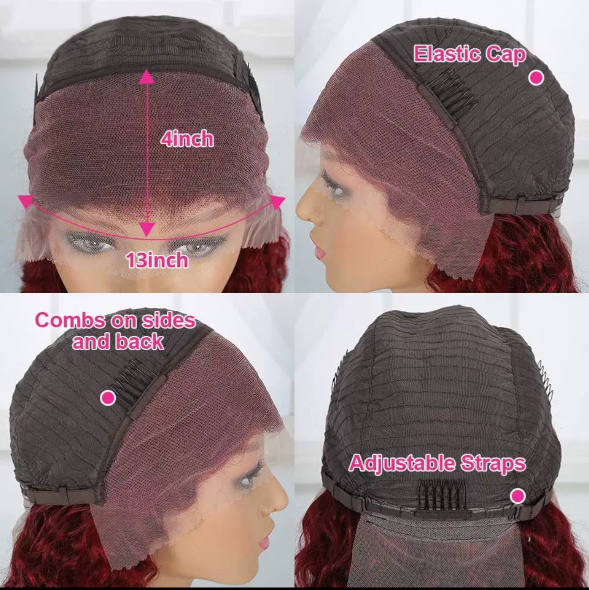13x4 Burgundy Deep Wave Lace Front Wig – 99J Human Hair
