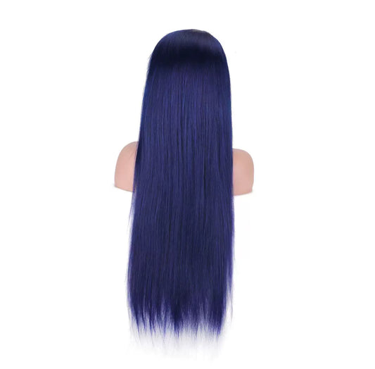 Perruque Longue Lisse – Bleu Électrique | Lace Front Wig Cheveux Humains