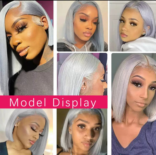 Perruque Bob Grise 13x4 – Lace Front 100% Cheveux Humains