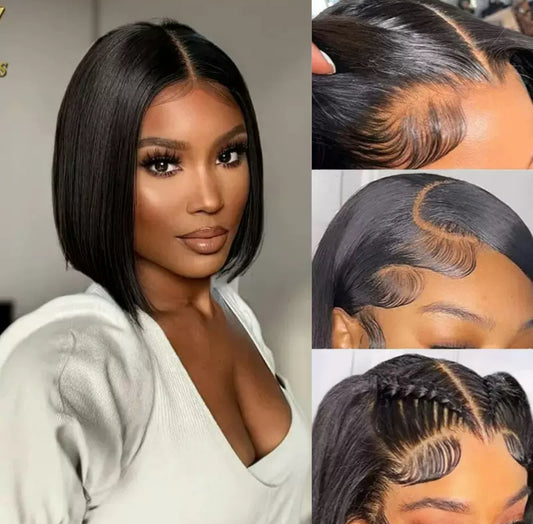 Perruque Bob Lace Closure 4x4 – 100% Cheveux Humains Naturels – Carré Lisse