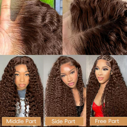 Perruque Lace Front 13x4 – Marron Chocolat Ondulé | 100% Cheveux Humains