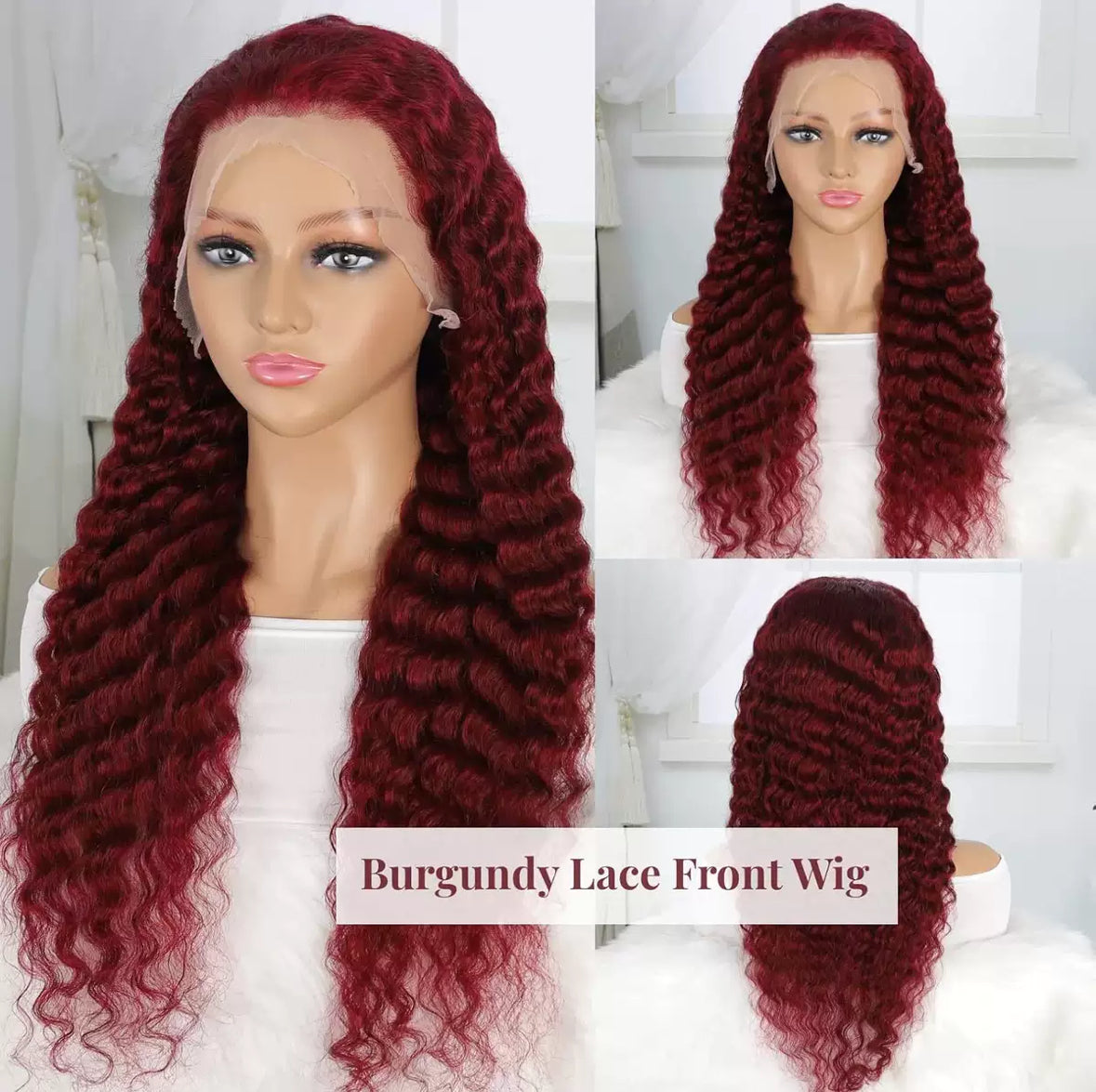 13x4 Burgundy Deep Wave Lace Front Wig – 99J Human Hair