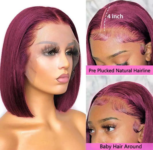 Perruque Bob Droite 13x4 – Couleur 99J Burgundy | Lace Front Wig 100% Cheveux Humains