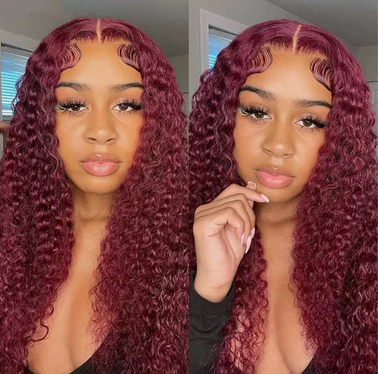 13x4 Burgundy Deep Wave Lace Front Wig – 99J Human Hair