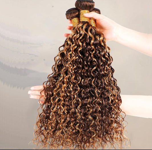 Extensions Water Wave Bouclées – Couleur P4/27 Miel & Blond – 100% Cheveux Humains