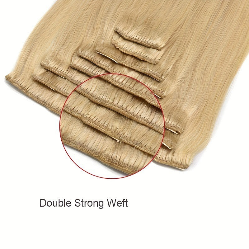 ShaiHair™ Extensions Lisses à Clip 613 Blond Platine – 100% Cheveux Humains