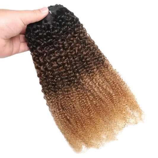 Extensions à Clips Afro Kinky Curly – Couleur T1B/4/27 – 100% Cheveux Humains Naturels