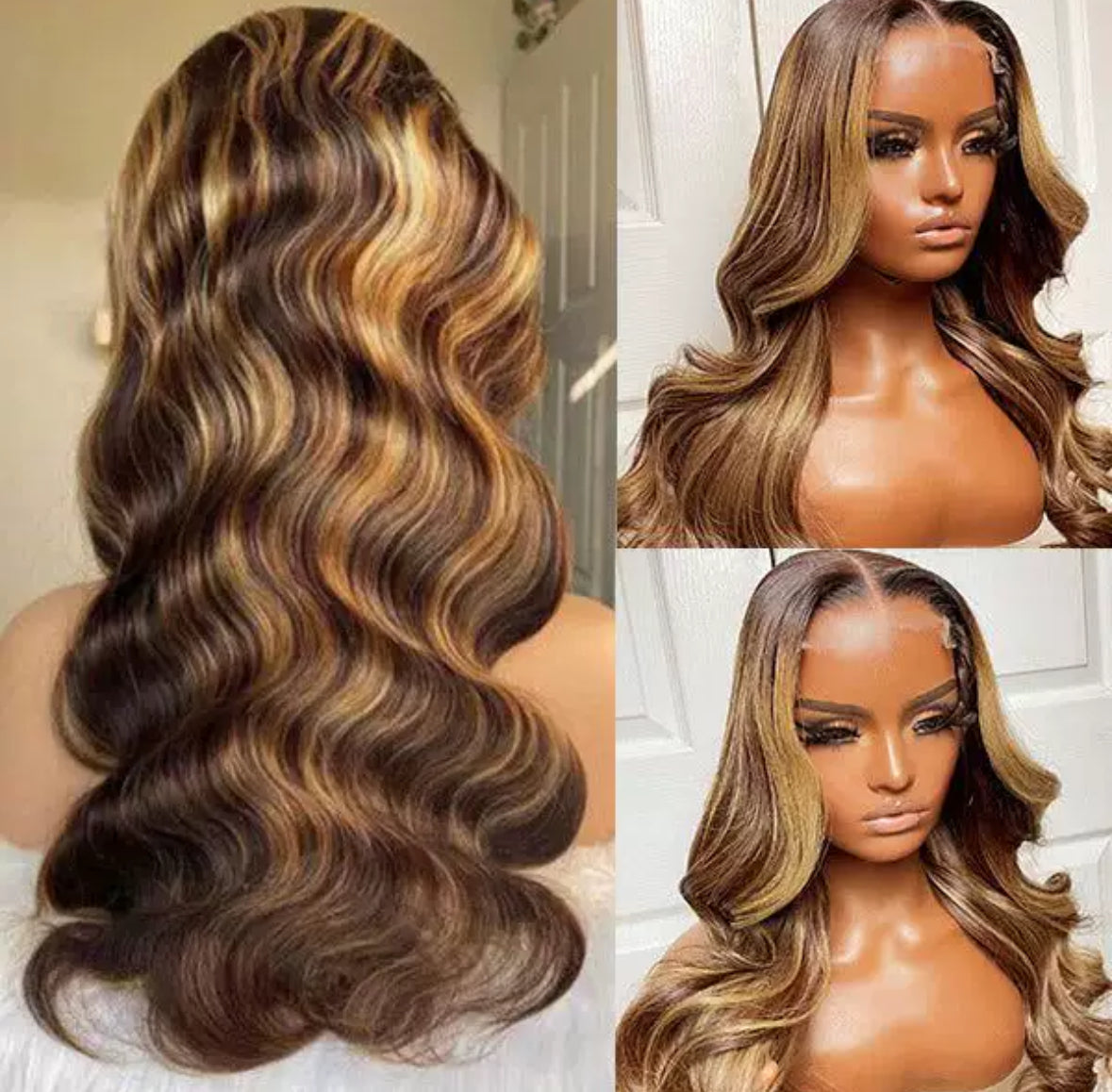 Perruque Body Wave P4/30 – Longue – 100% Cheveux Naturels – Couleur Balayage Miel