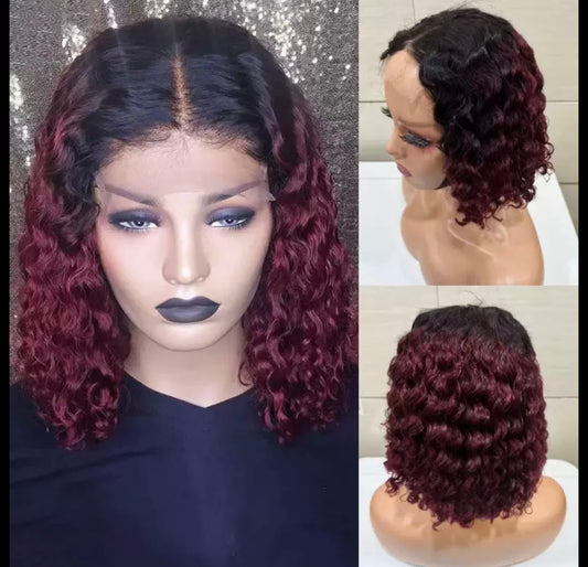 Perruque Bob Bouclée Deep Curly 99J - 4x4 Closure Sans Colle, 200% Densité | ShaiHair