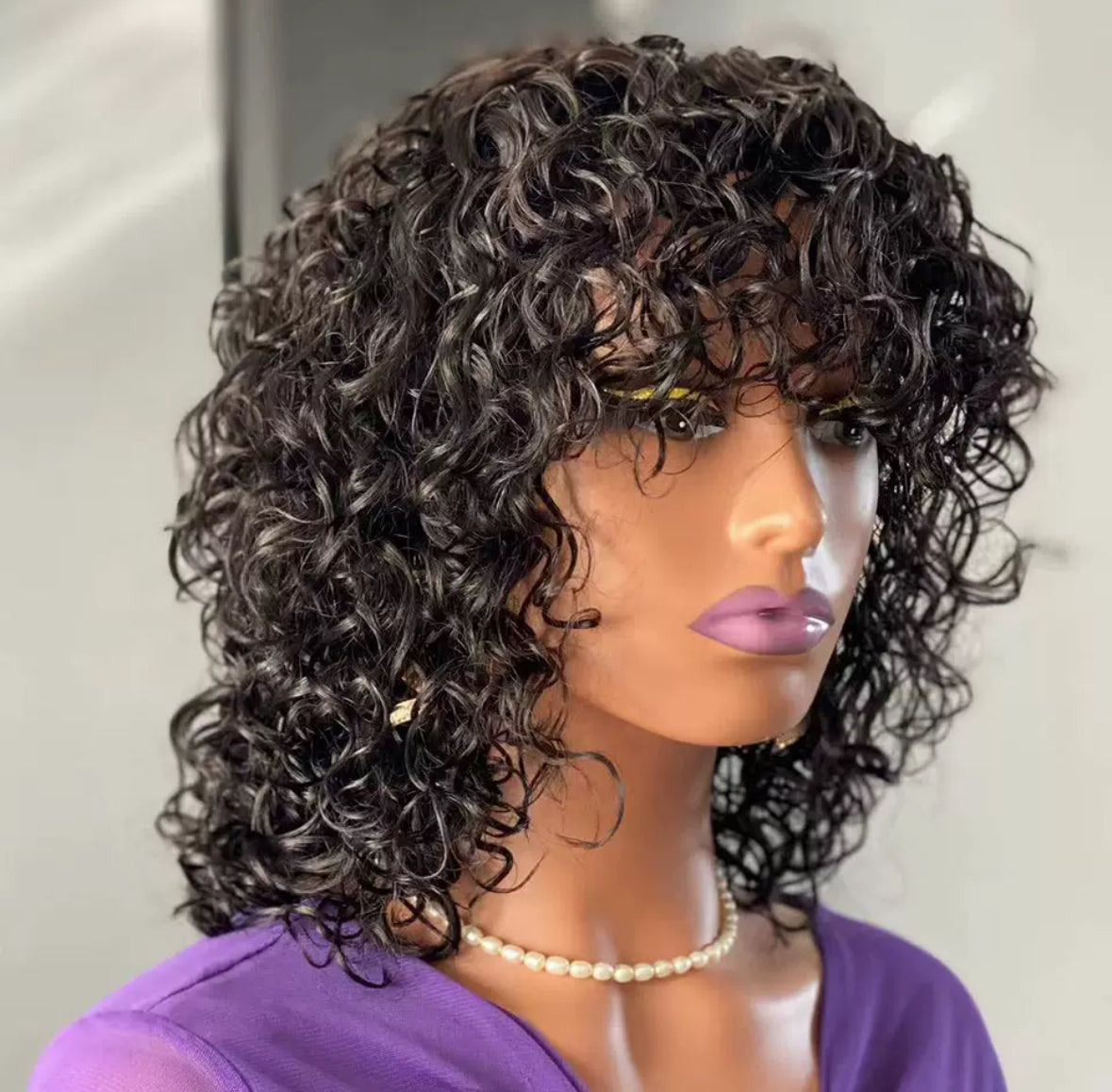 Perruque Bouclée Courte – Water Wave avec Frange -Shaihair