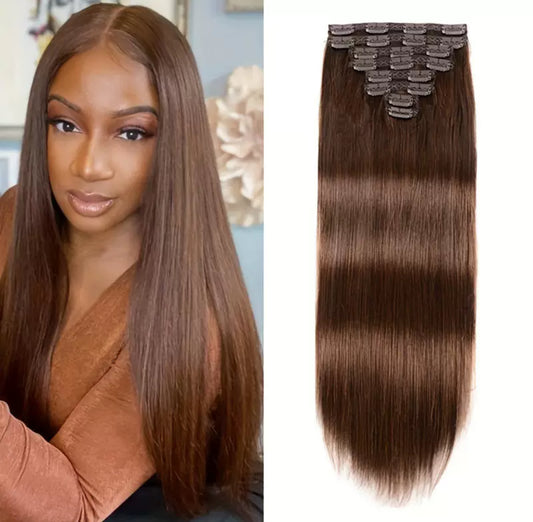 Extensions à Clips Cheveux Lisses Couleur #4 – 100% Cheveux Humains Naturels