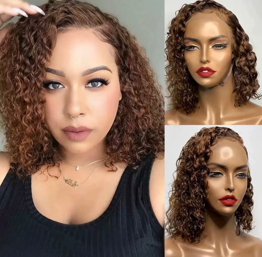 Perruque Bob Bouclée 4# - Deep Curly 4x4 Closure Sans Colle, 200% Densité | ShaiHair