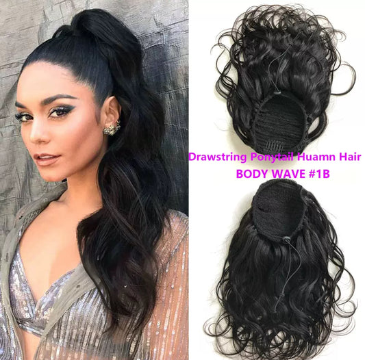 Ponytail Cheveux Naturels Noir #1B – Extension à Cordon Body Wave | ShaiHair