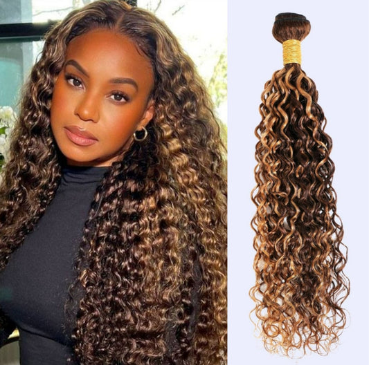 Extensions Water Wave Bouclées – Couleur P4/27 Miel & Blond – 100% Cheveux Humains