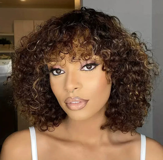 Perruque Bob Bouclée – 100% Cheveux Humains | Volume & Élégance – 12 pouces