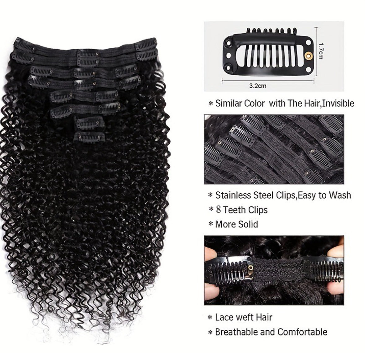 Extensions à Clips Water Wave – 8 Pièces  – 100% Cheveux Humains Naturels