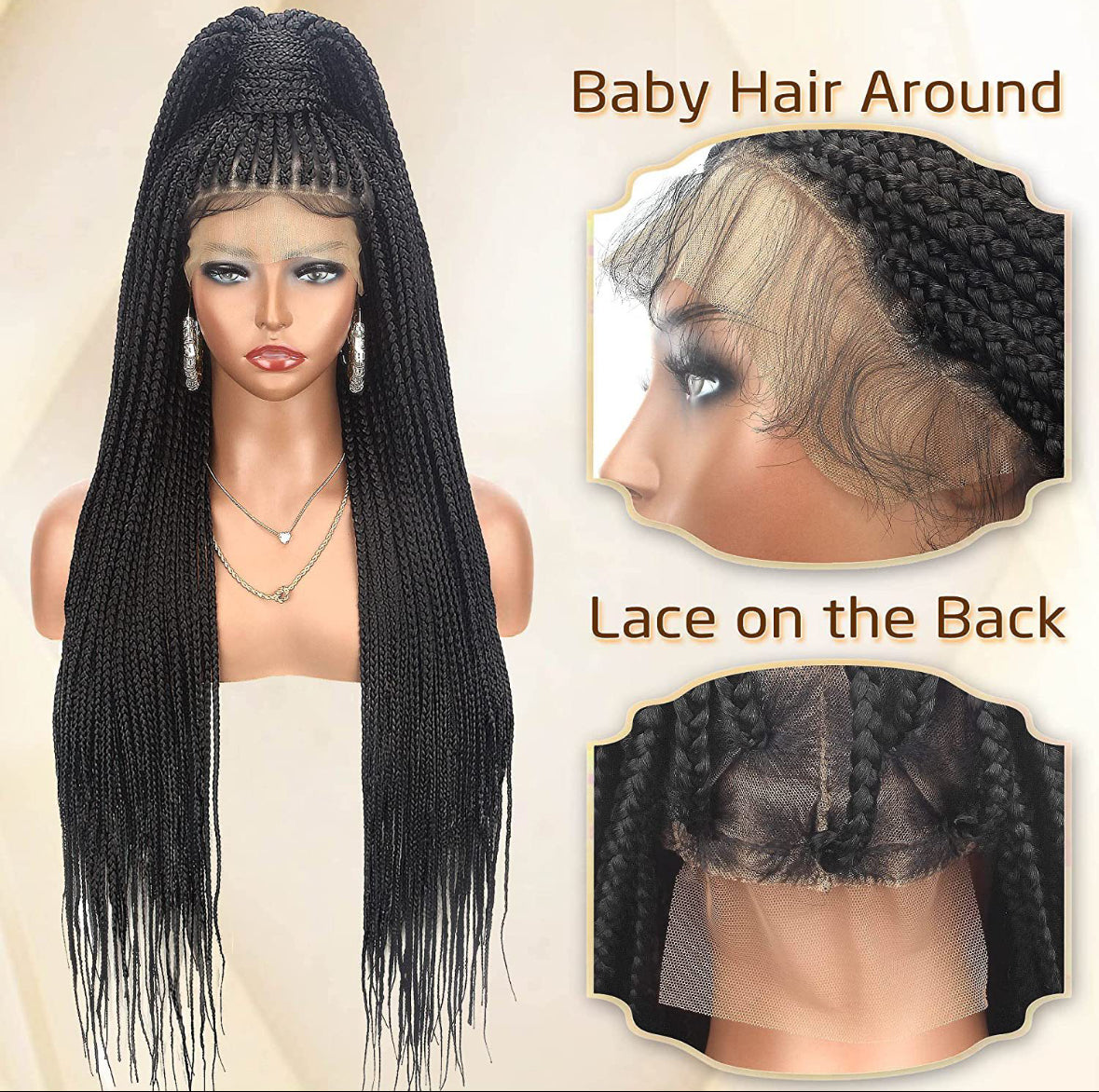 Perruque Full Lace Knotless Box Braids – Tresses naturelles sans nœud