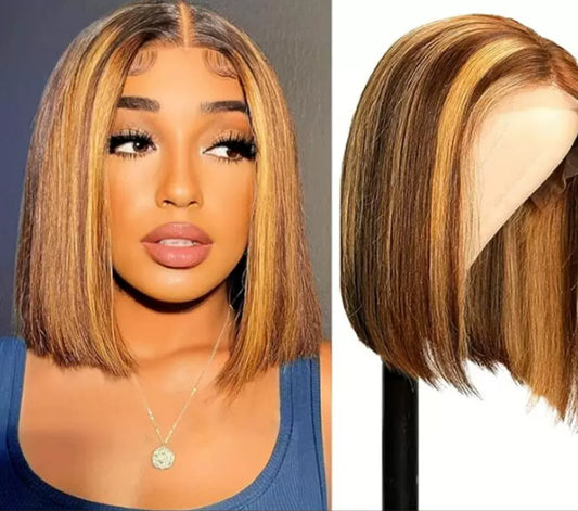 Perruque Bob 13x4 Lace Front – Piano Color 4/27 | Cheveux Humains Lisses – ShaiHair