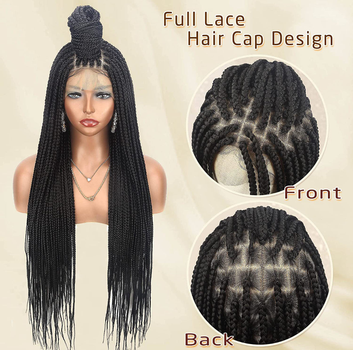 Perruque Full Lace Knotless Box Braids – Tresses naturelles sans nœud