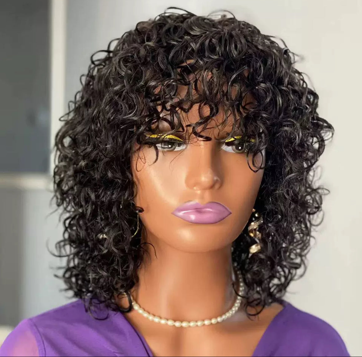 Perruque Bouclée Courte – Water Wave avec Frange -Shaihair