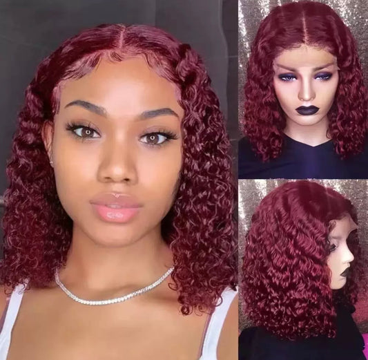 Perruque Bob Bouclée 99J - 4x4 Lace Closure Glueless 200% Densité | ShaiHair