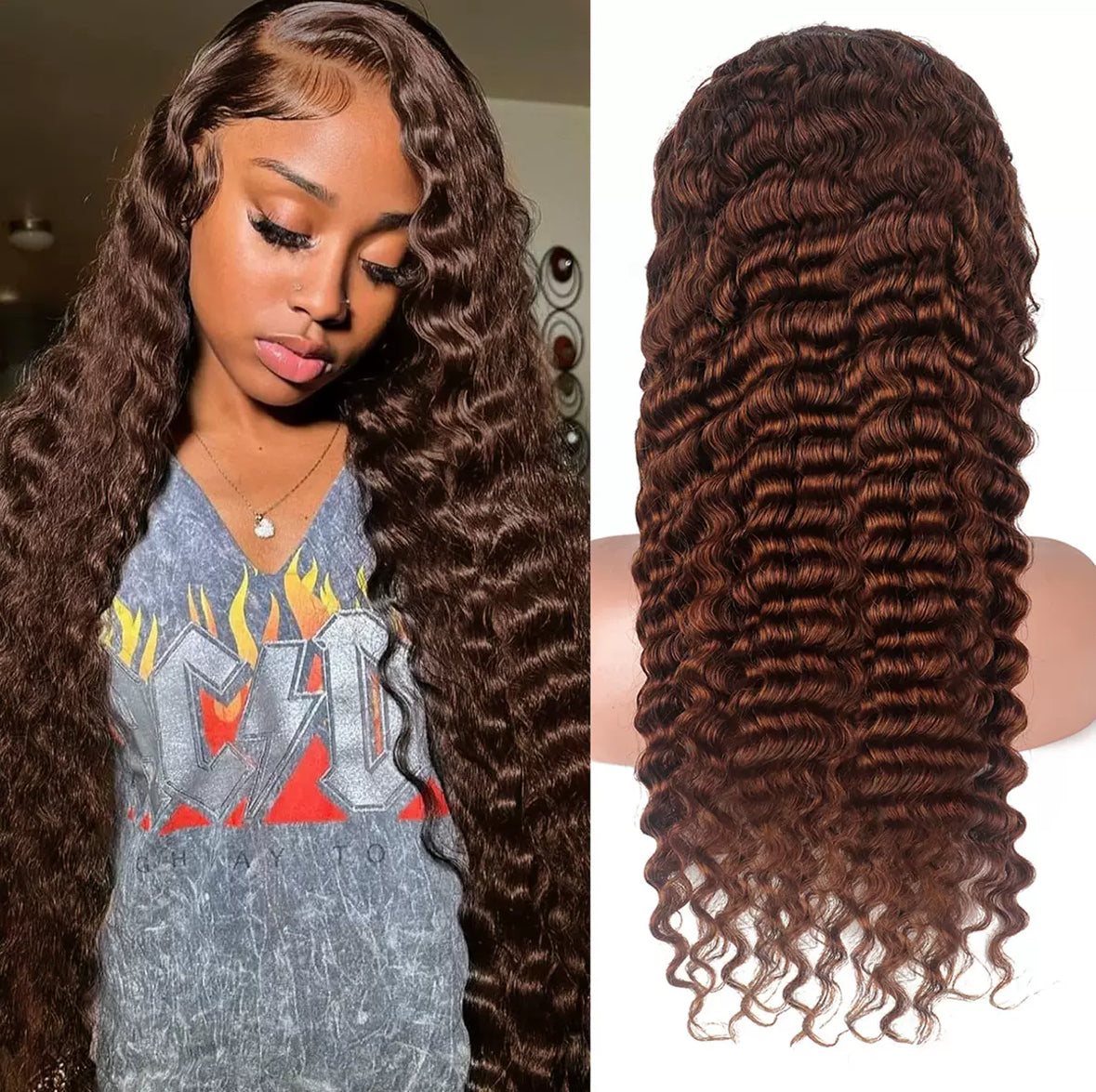 Perruque Lace Front 13x4 – Marron Chocolat Ondulé | 100% Cheveux Humains