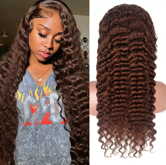 Perruque Lace Front 13x4 – Marron Chocolat Ondulé | 100% Cheveux Humains