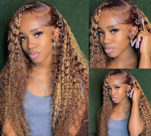 Perruque Deep Wave 13x4 Lace Front – Couleur 4/27 Miel & Brun | 100 % Cheveux Humains – ShaiHair