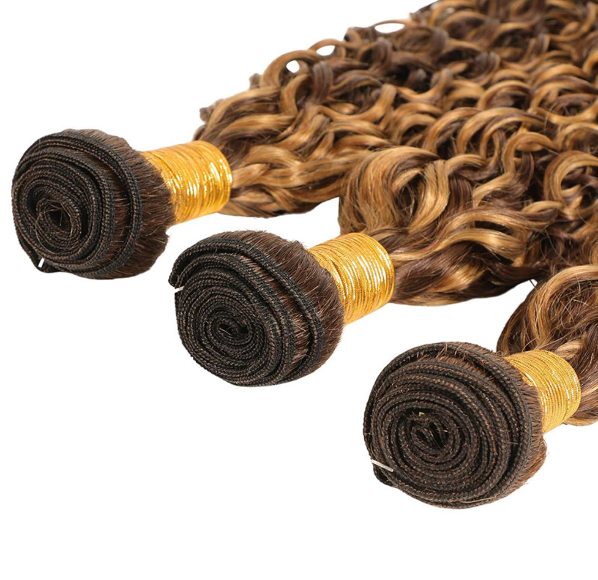 Extensions Water Wave Bouclées – Couleur P4/27 Miel & Blond – 100% Cheveux Humains