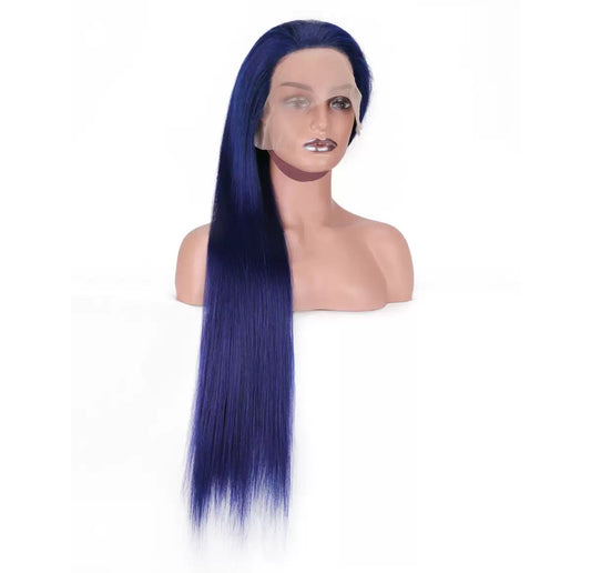 Perruque Longue Lisse – Bleu Électrique | Lace Front Wig Cheveux Humains