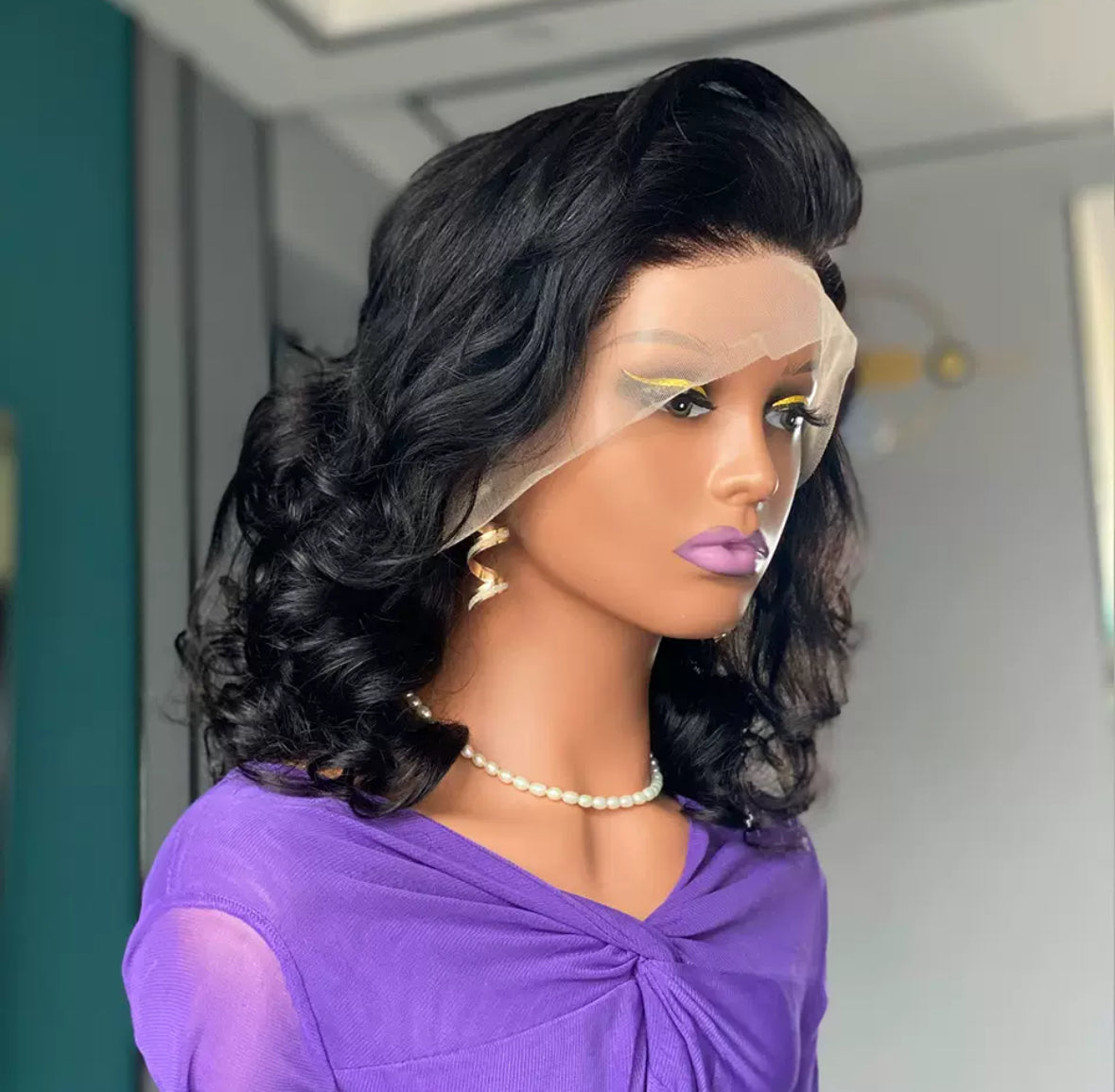 Perruque Bouclée 200% Densité – Lace Front Invisible 16” – Cheveux Humains Premium