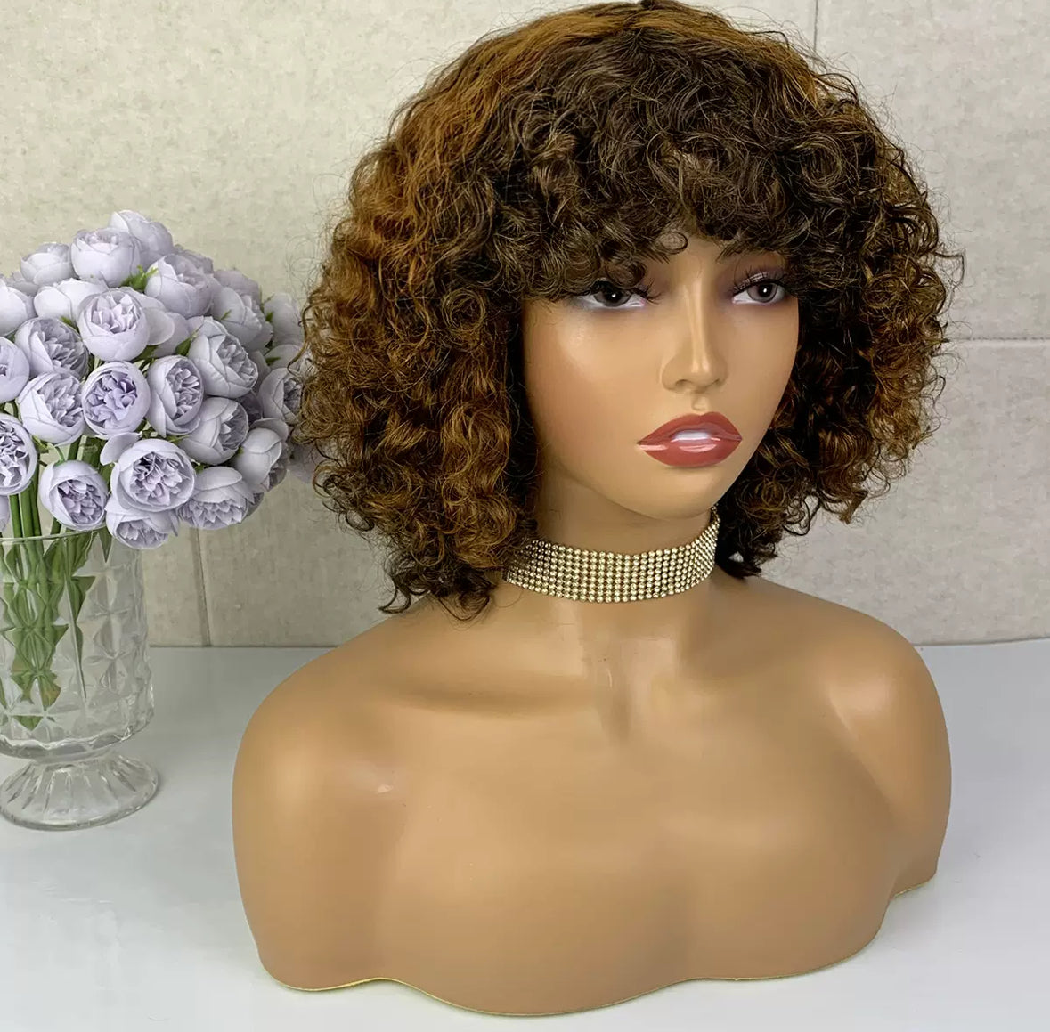 Perruque Bob Bouclée – 100% Cheveux Humains | Volume & Élégance – 12 pouces