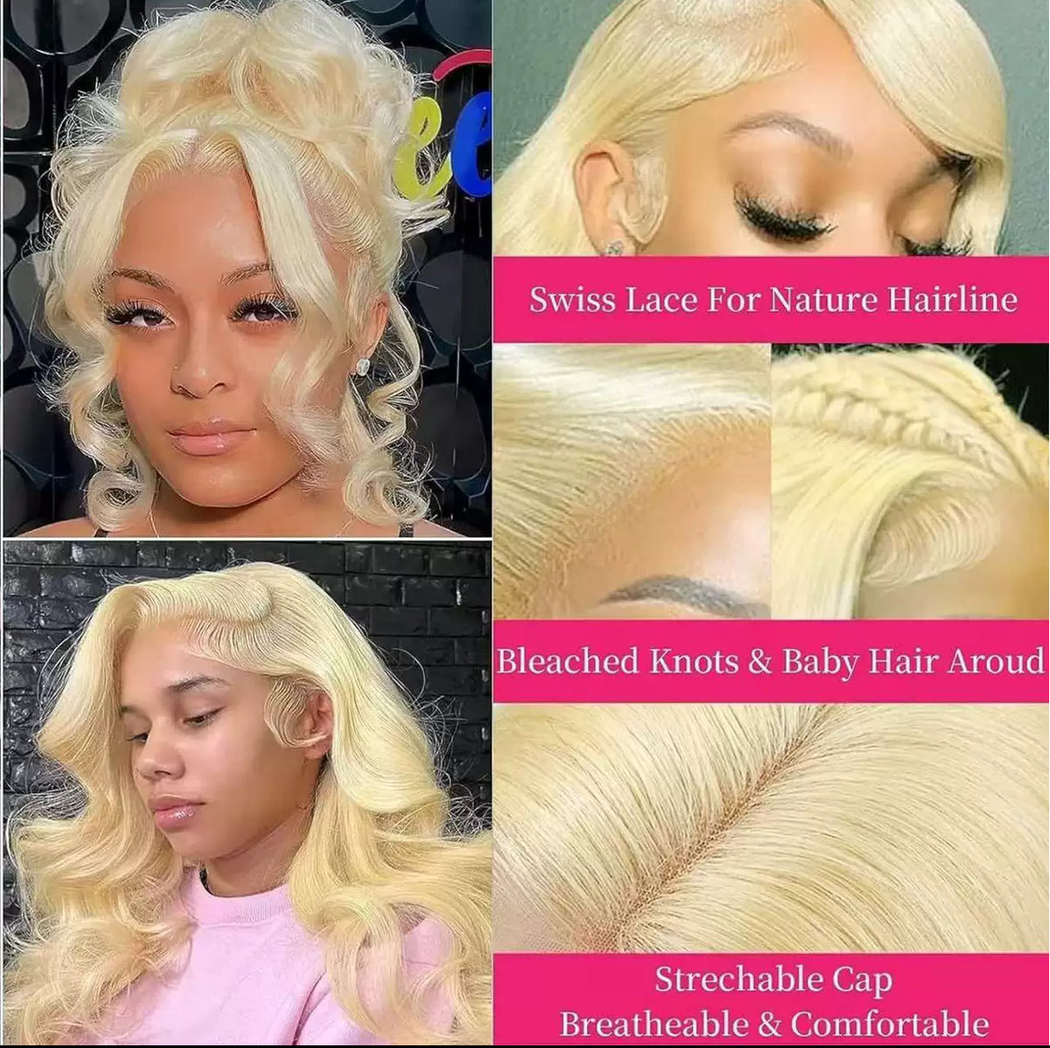 Perruque Lace Front 13x4 – Blond 613 Body Wave | 100% Cheveux Humains 12A