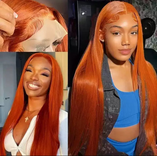 Perruque Lace Front – Orange Intense – Cheveux 100% Humains