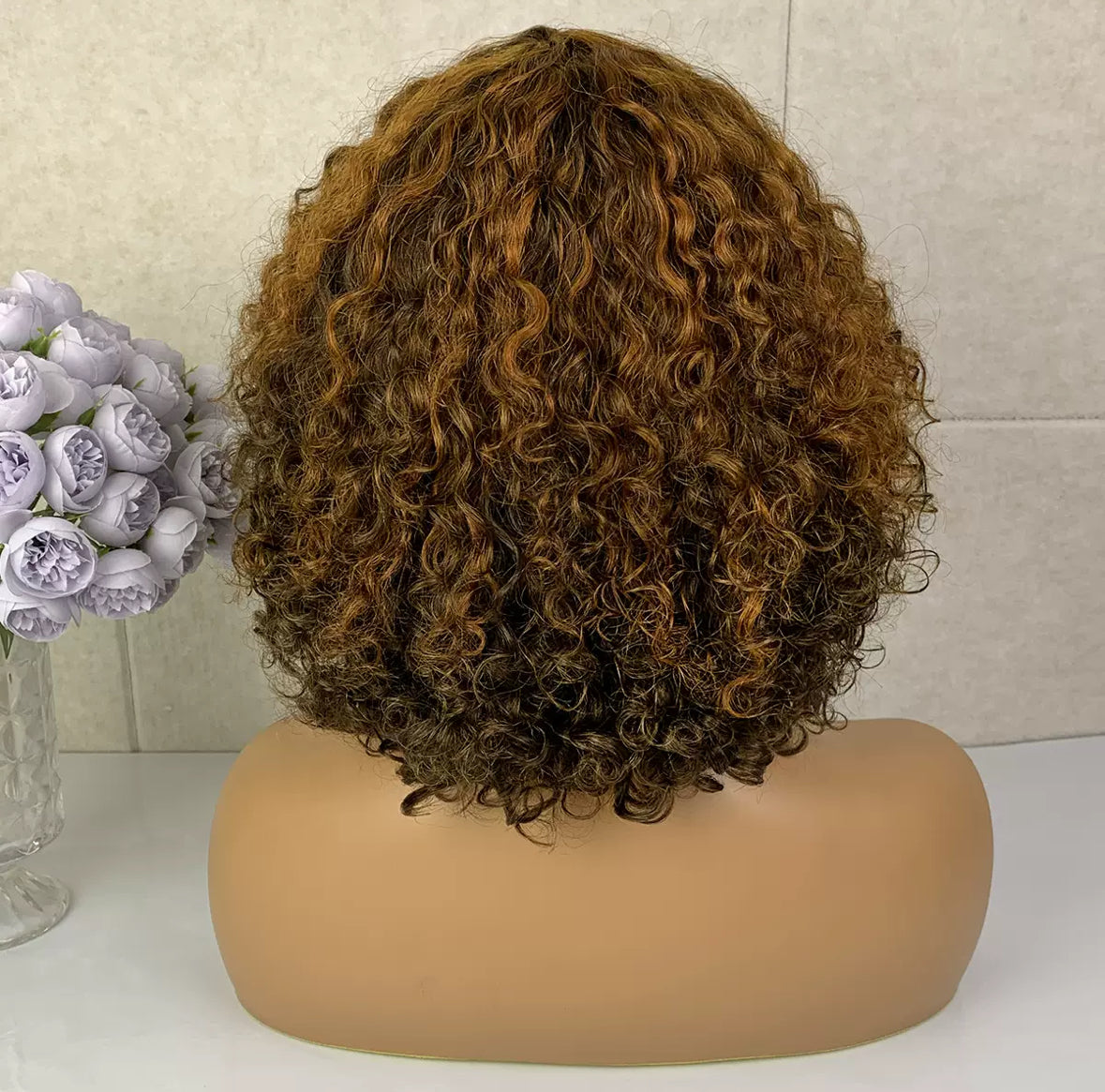 Perruque Bob Bouclée – 100% Cheveux Humains | Volume & Élégance – 12 pouces
