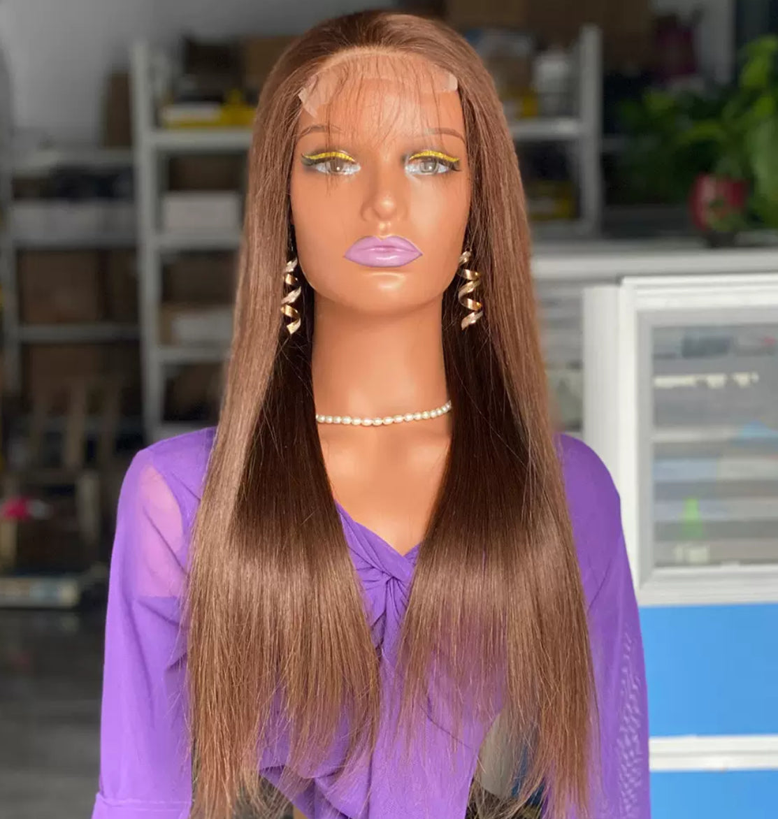Perruque Brun Chocolat Clair Lisse 13x4 Lace Frontal – Cheveux Humains 150% Densité – ShaiHair