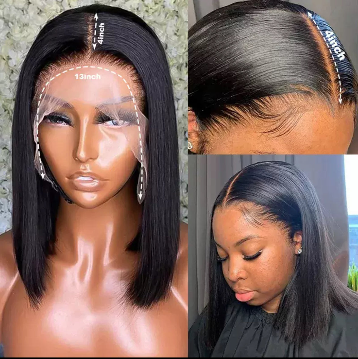 Perruque Bob Lisse 13x4 en Cheveux Humains – Lace Front Naturelle & Baby Hair