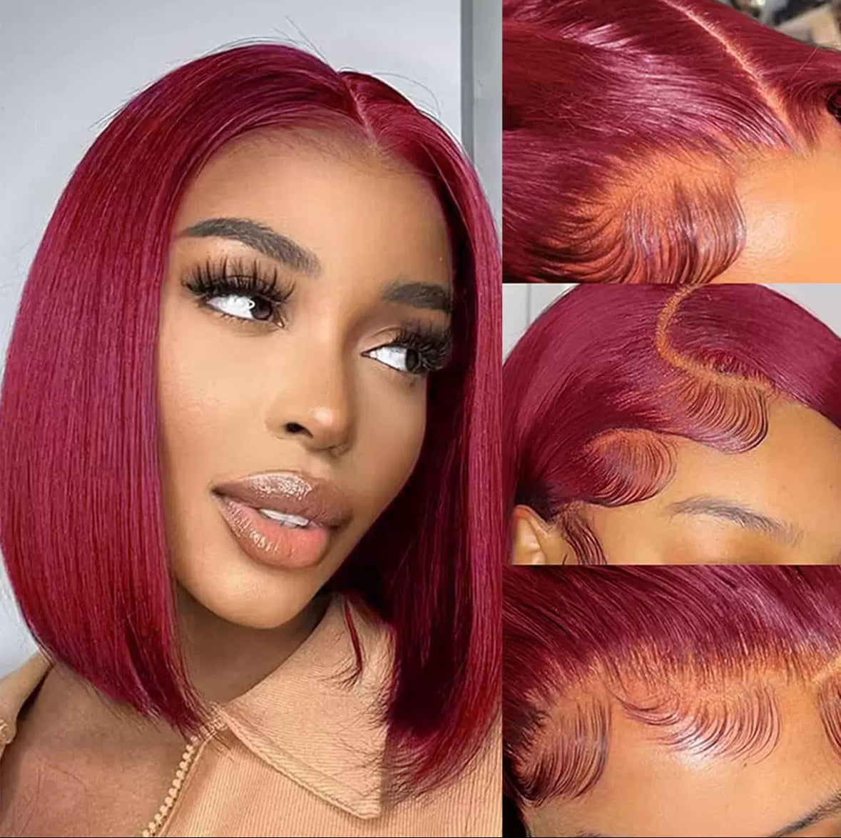Perruque Bob Droite 13x4 – Couleur 99J Burgundy | Lace Front Wig 100% Cheveux Humains