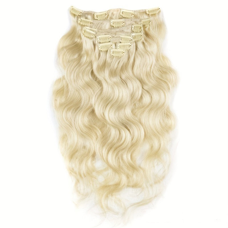 ShaiHair™ Extensions à Clip Body Wave 613 Blond – 100% Cheveux Humains Naturels