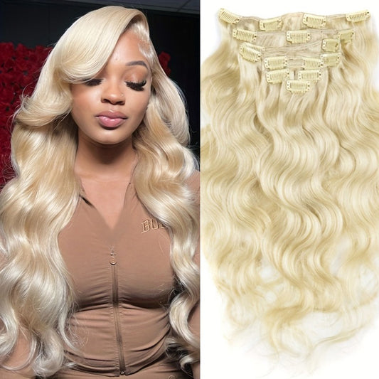 ShaiHair™ Extensions à Clip Body Wave 613 Blond – 100% Cheveux Humains Naturels