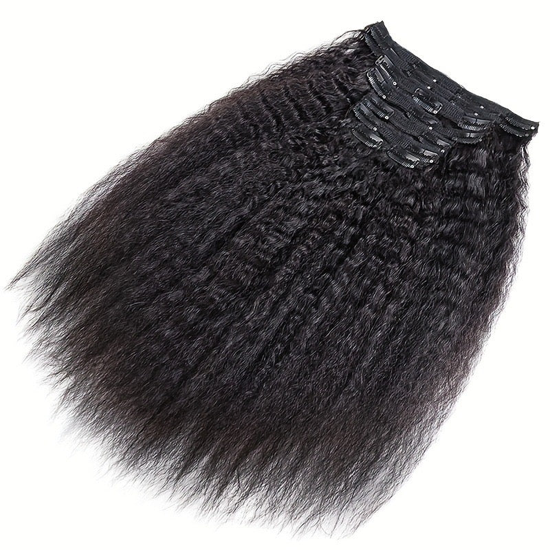 ShaiHair™ Extensions à Clip Yaki Straight 8 Pièces – Cheveux Humains Naturels Noirs