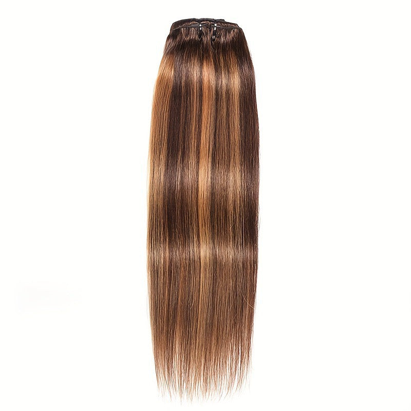 ShaiHair™ Extensions à Clip Droites 8 Pièces – Couleur Piano P4/27 – Cheveux Humains Naturels