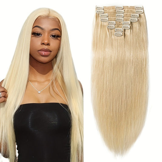 ShaiHair™ Extensions Lisses à Clip 613 Blond Platine – 100% Cheveux Humains