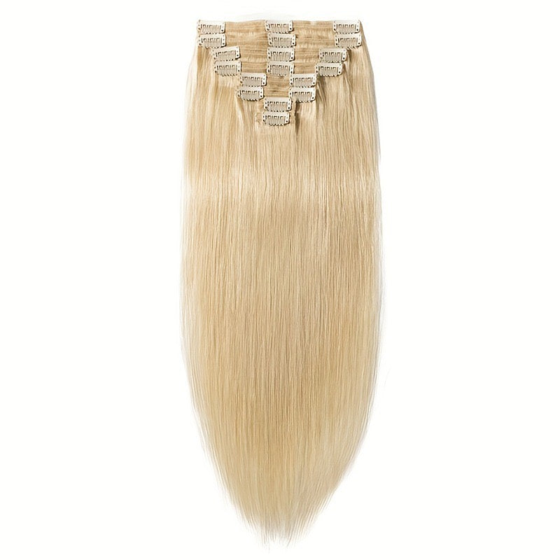 ShaiHair™ Extensions Lisses à Clip 613 Blond Platine – 100% Cheveux Humains