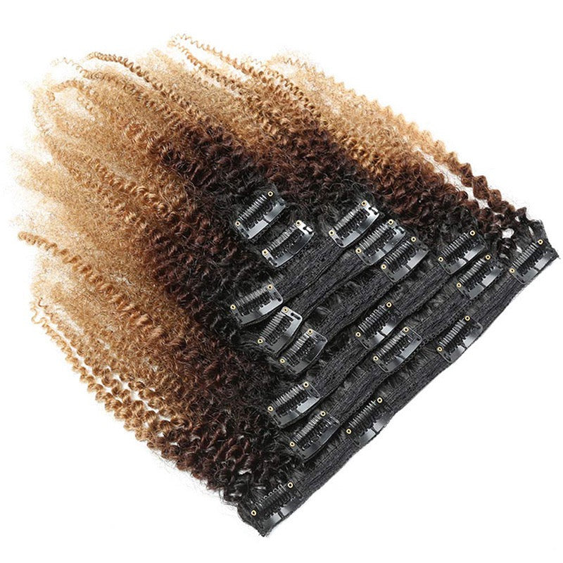 Extensions à Clips Afro Kinky Curly – Couleur T1B/4/27 – 100% Cheveux Humains Naturels