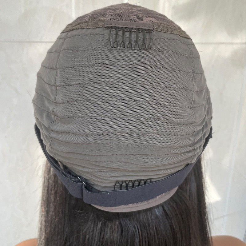 Perruque Longue Noire avec Frange – 100% Cheveux Humains – Prête à Porter