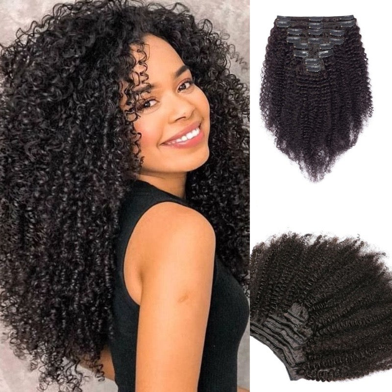 Extensions Afro à Clips – 100% Cheveux Humains Naturels – 8 Set